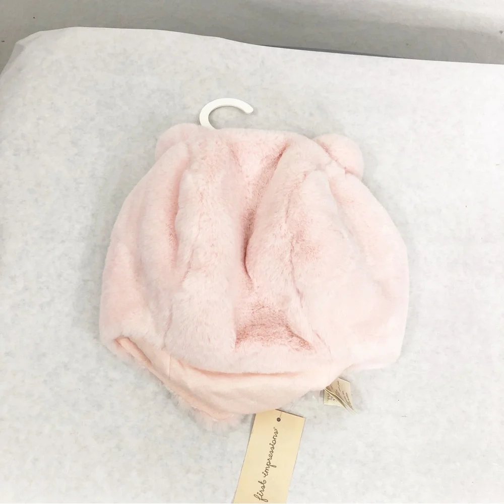 NEW First Impressions Baby Girl Faux Fur Pom Pom Winter Hat, Size 6-12 Months